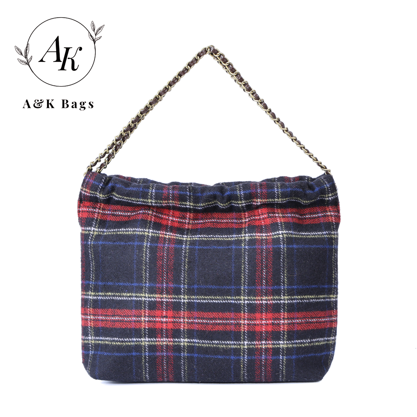AK Tartan print Double pocket shoulder bag chain strap