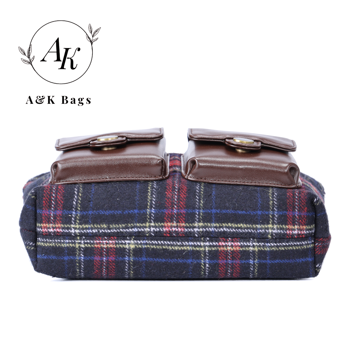 AK Tartan print Double pocket shoulder bag chain strap