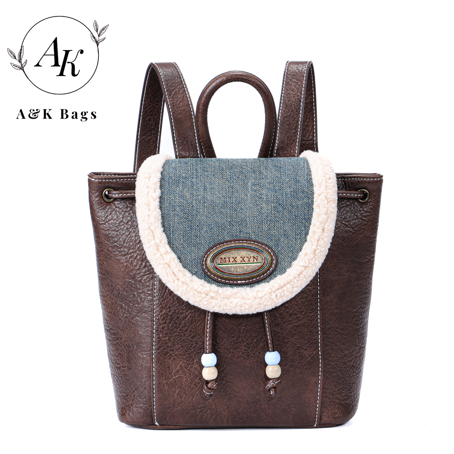 AK Western style Vintage Backpack with denim and wool trim