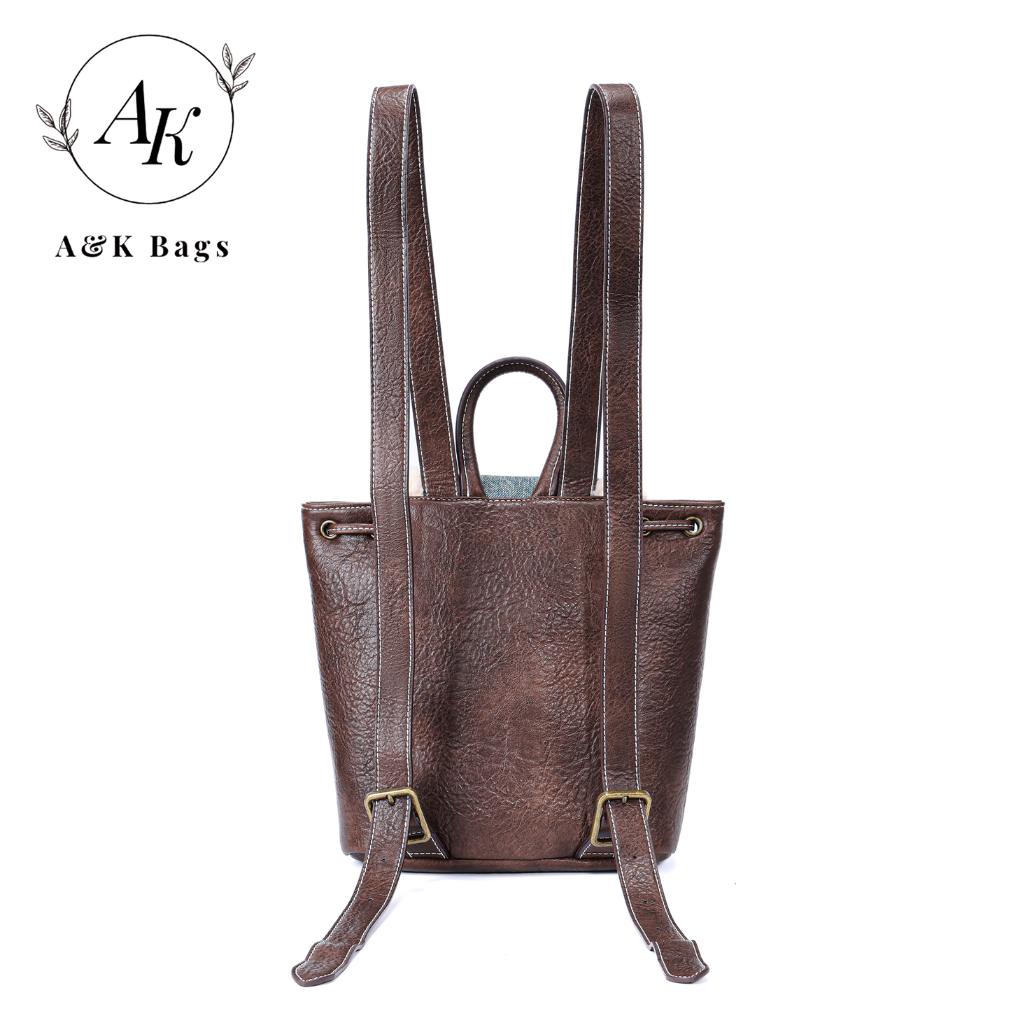 AK Western style Vintage Backpack with denim and wool trim