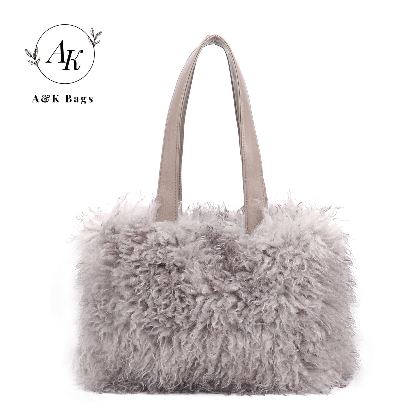 AK Grey Fluffy Faux Fur Winter women purse