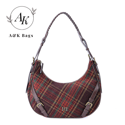 Large Tartan Print, Moon shape shoulder bag