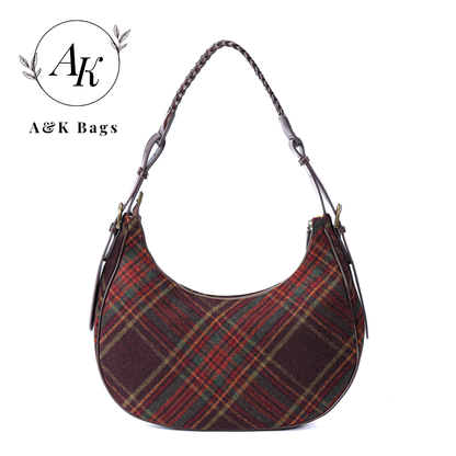 Large Tartan Print, Moon shape shoulder bag