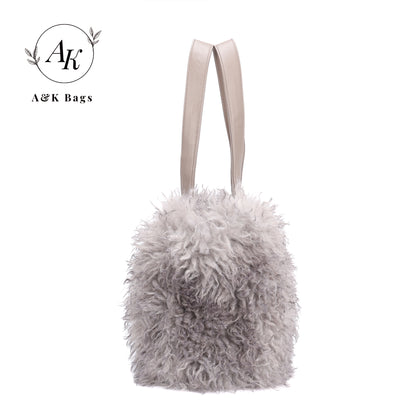 AK Grey Fluffy Faux Fur Winter women purse