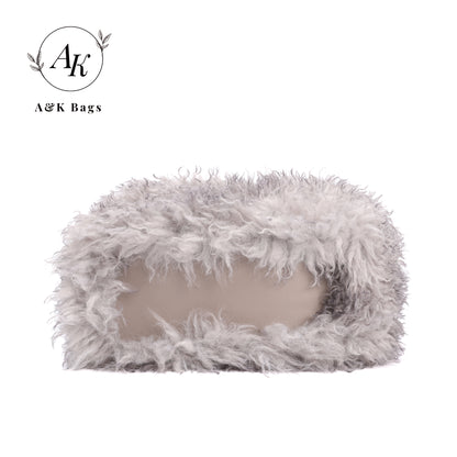 AK Grey Fluffy Faux Fur Winter women purse