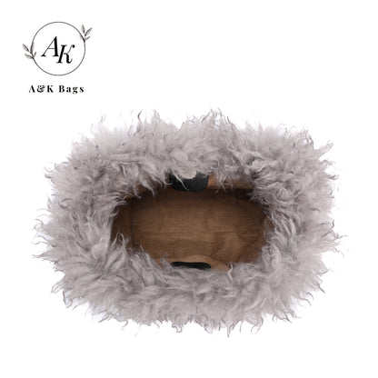 AK Grey Fluffy Faux Fur Winter women purse