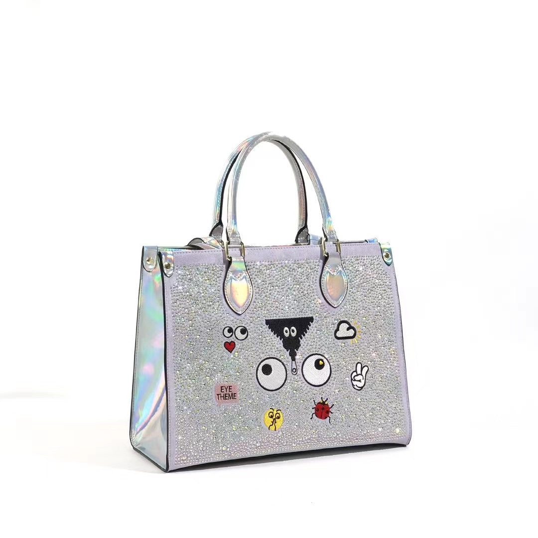 Silver & Lilac Bling Iridescent Eye Tote