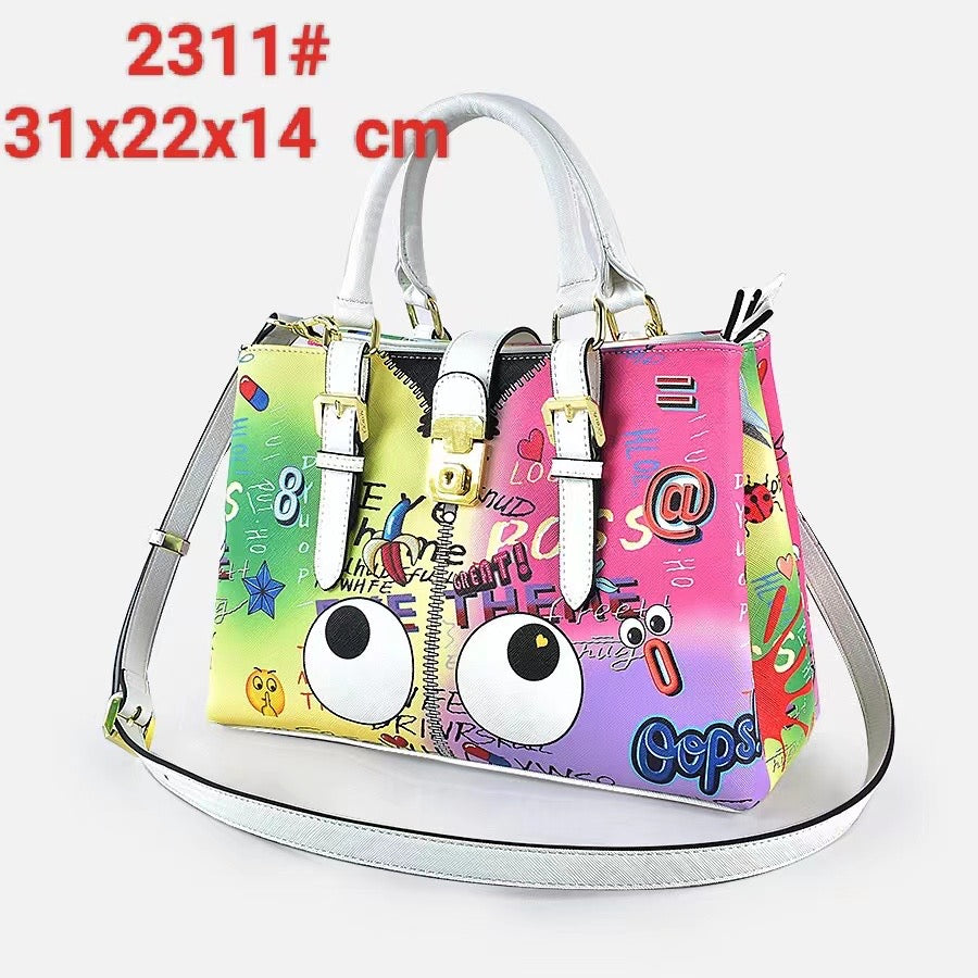 3 Compartment Rainbow Graffiti Eye Tote