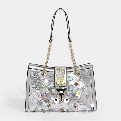 Sequin Eye Tote With Chain